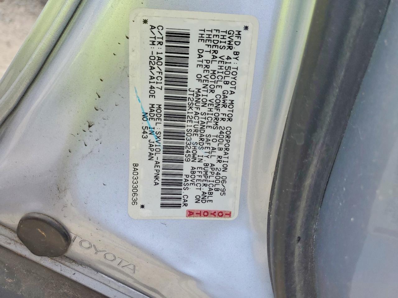 1995 TOYOTA Camry VIN JT2SK12E1S0332459 photo 12