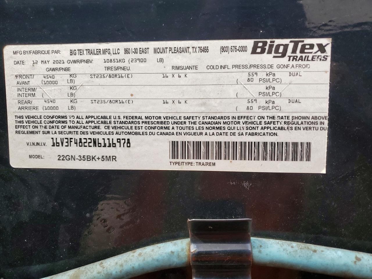 2022 BIG Big tex VIN 16V3F4822N6116978 photo 10