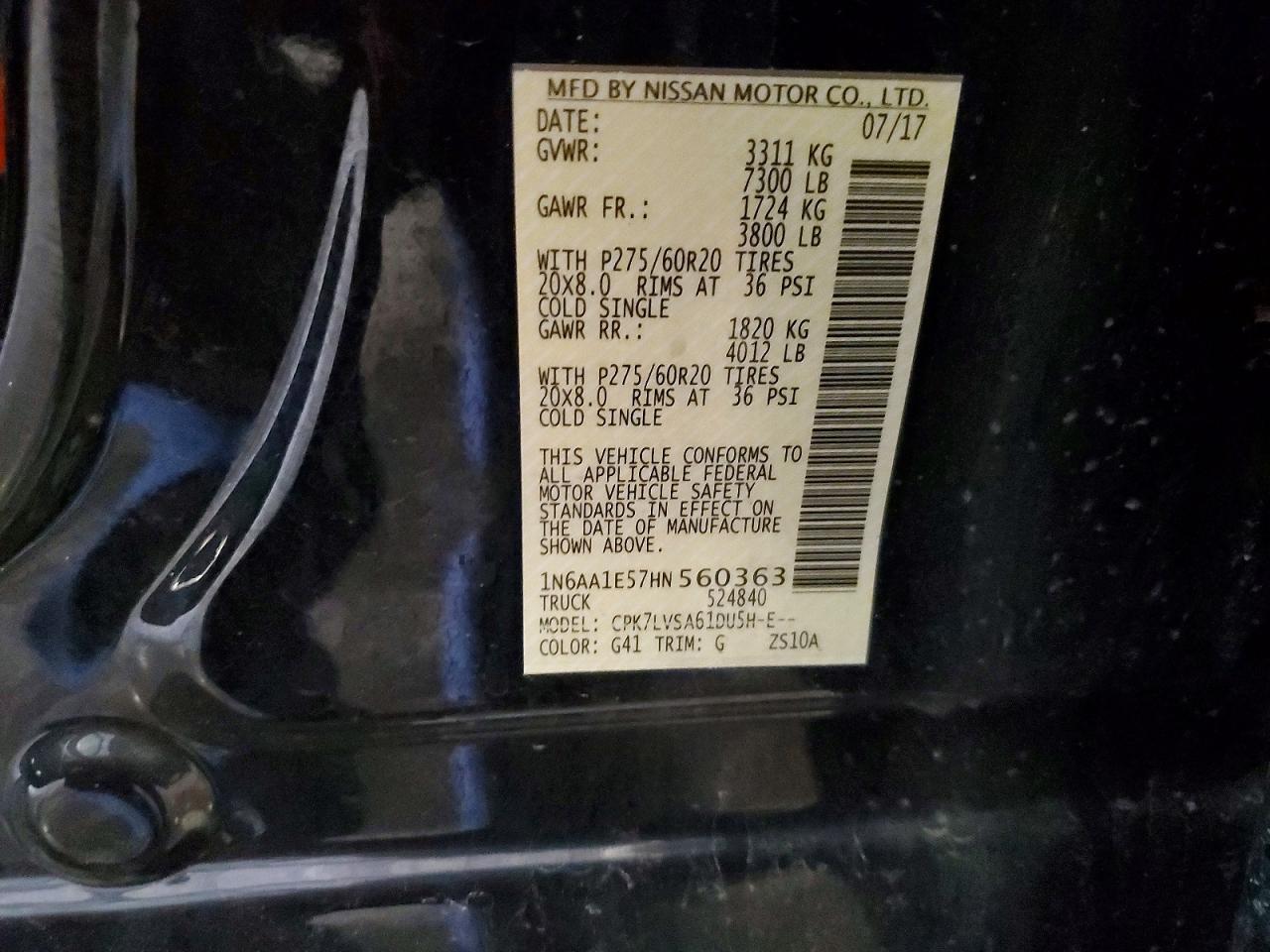 2017 Nissan TITAN VIN 1N6AA1E57HN560363 photo 12