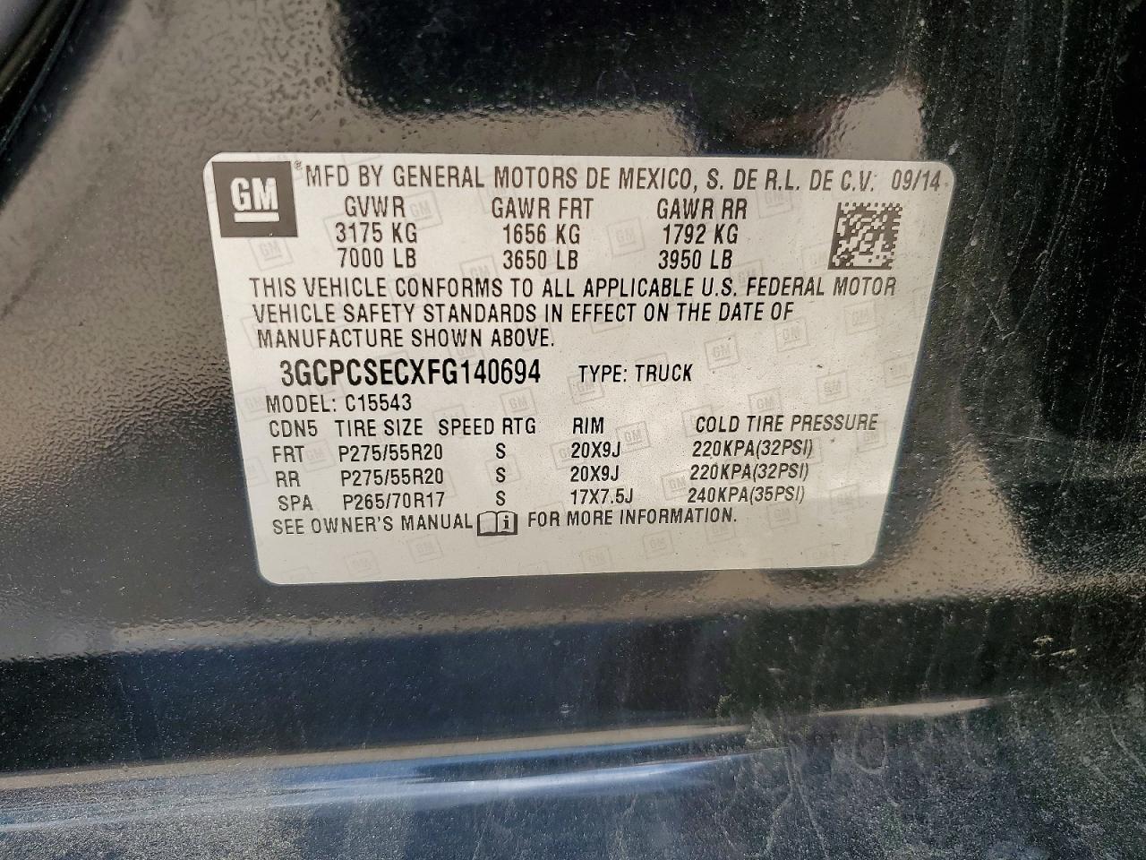 2015 Chev Silverado VIN 3GCPCSECXFG140694 photo 12