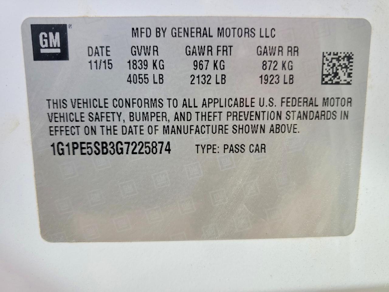 2016 CHEV Cruze VIN 1G1PE5SB3G7225874 photo 12