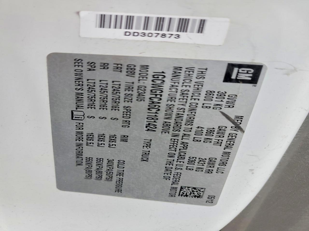 2012 CHEV Express VIN 1GCWGFCA6C1181424 photo 12
