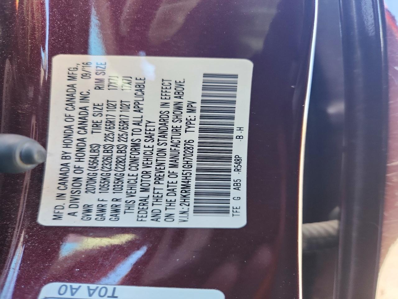 2016 Honda Crv VIN 2HKRM4H51GH702876 photo 12