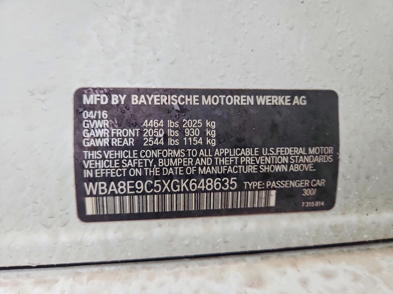2016 BMW 3 series VIN WBA8E9C5XGK648635 photo 12