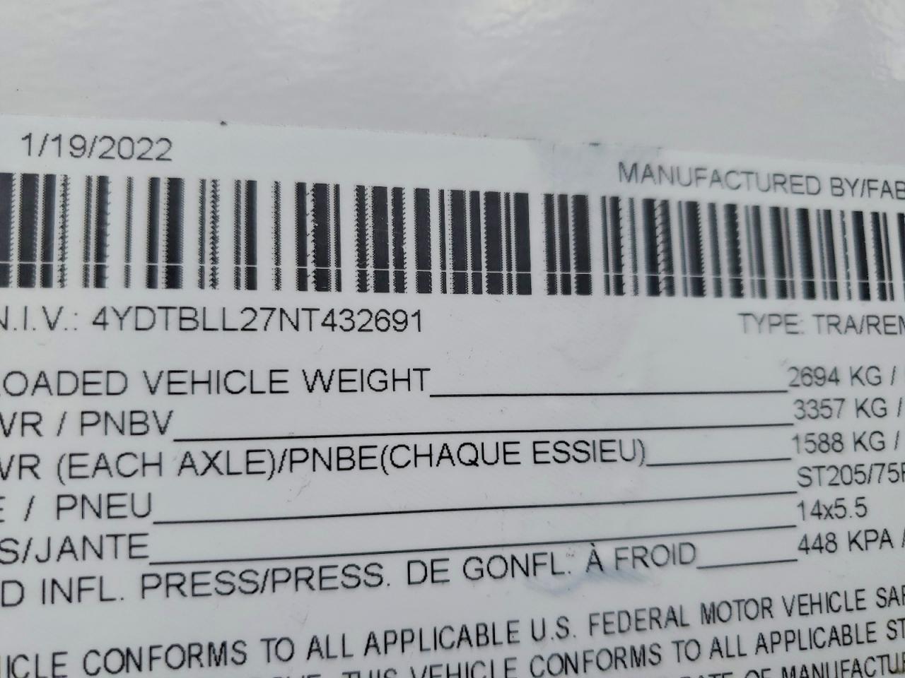 2022 KEYSTONE Bullet VIN 4YDTBLL27NT432691 photo 8