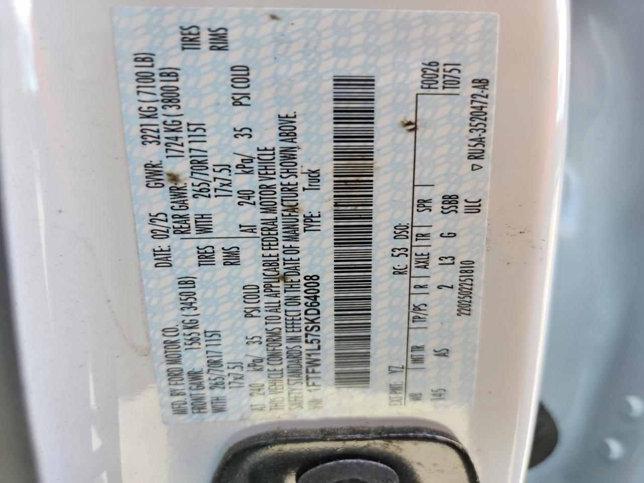 2025 Ford F150 VIN 1FTFW1L57SKD64008 photo 12