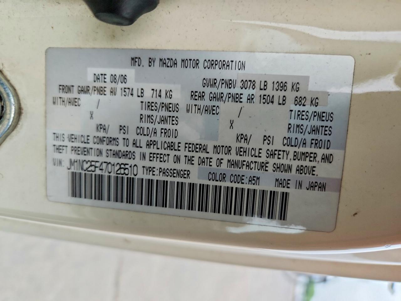 2007 Mazda Mx5 VIN JM1NC25F470126510 photo 12