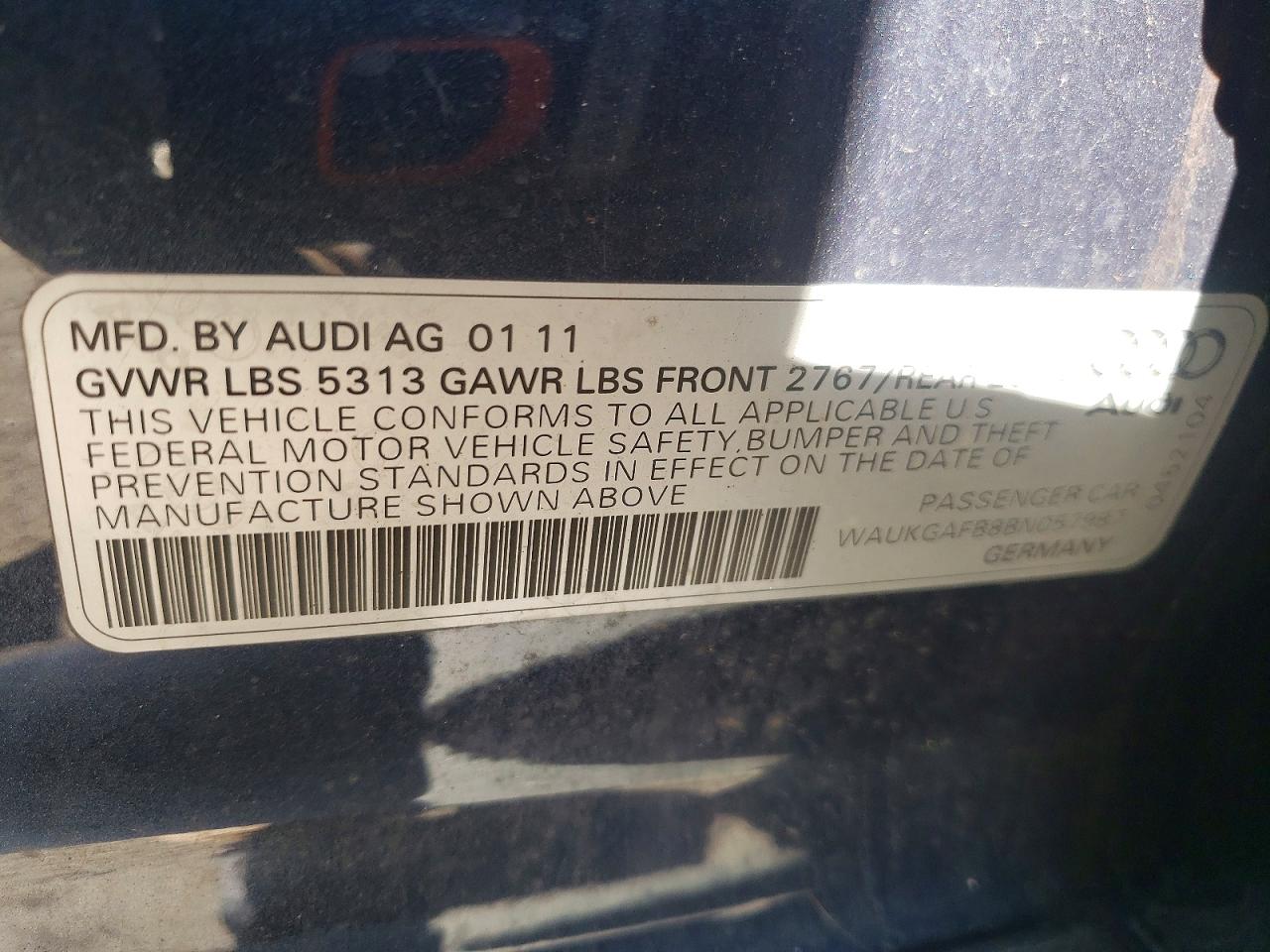 2011 Audi A6 VIN WAUKGAFB8BN057987 photo 12