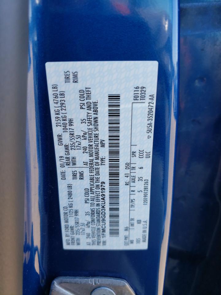2019 FORD Escape VIN 1FMCU9GD3KUA91979 photo 12