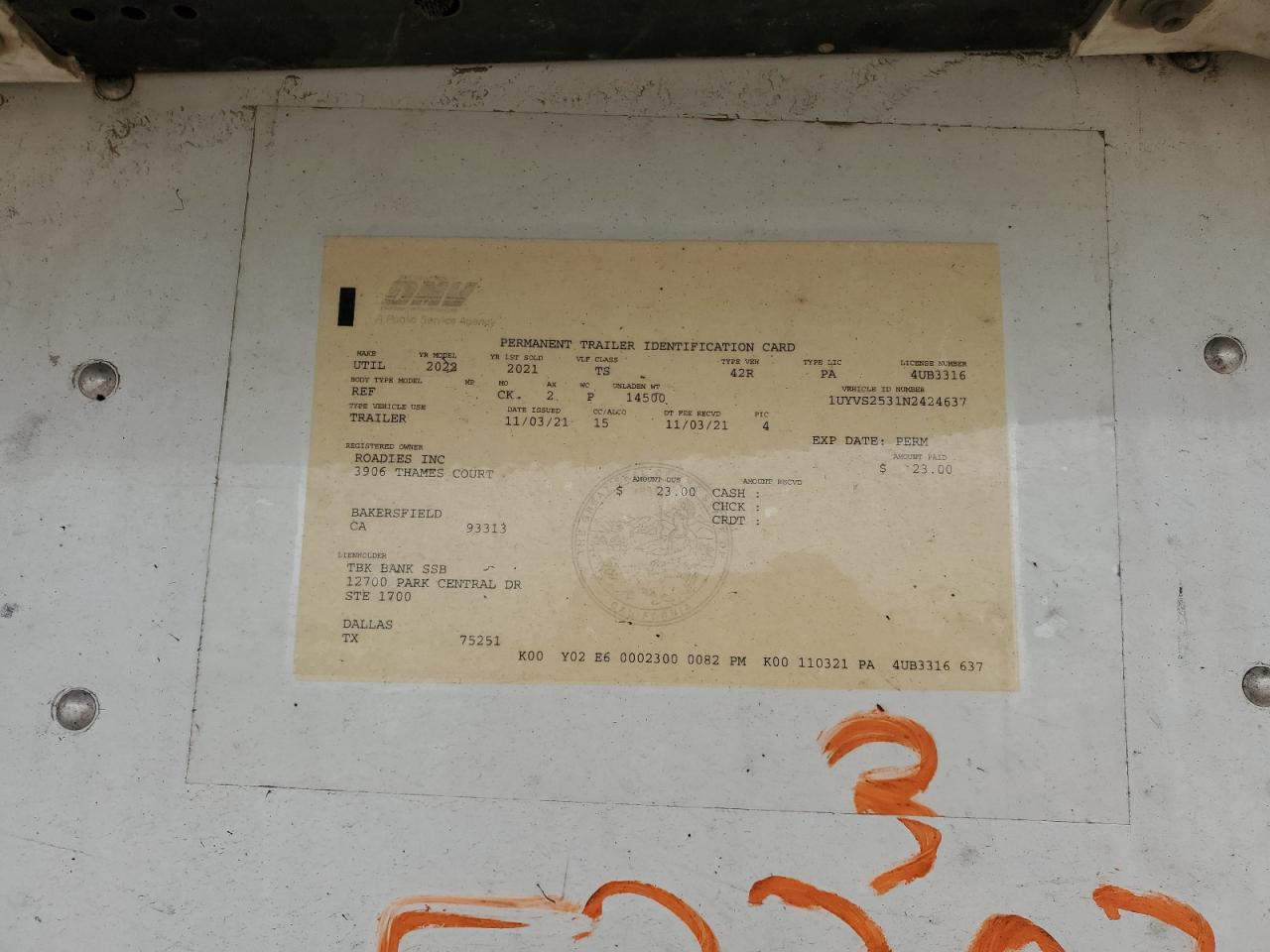 2022 UTILITY Reefer VIN 1UYVS2531N2424637 photo 10