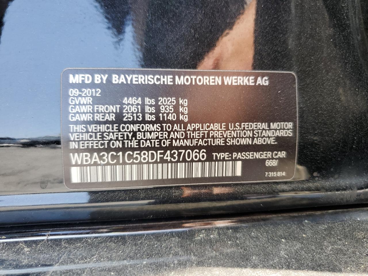 2013 BMW 3 series VIN WBA3C1C58DF437066 photo 12