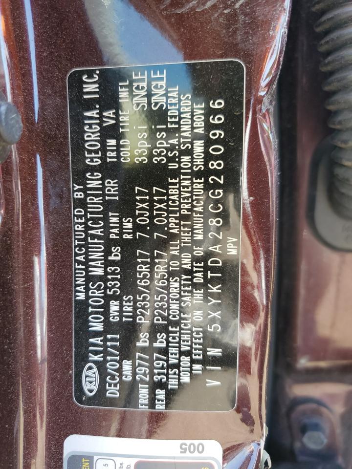 2012 KIA Sorento VIN 5XYKTDA28CG280966 photo 12