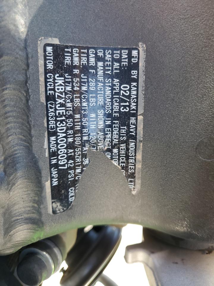 2013 KAWASAKI ZX636 E VIN JKBZXJE13DA006097 photo 9