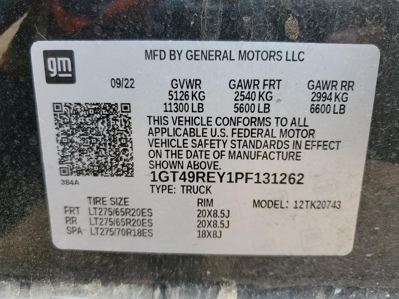 2023 GMC SIERRA VIN 1GT49REY1PF131262 photo 12