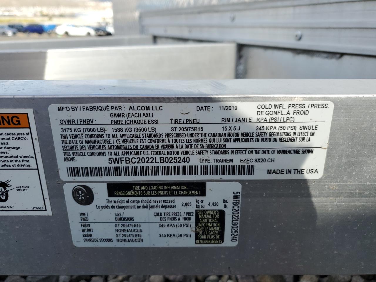 2020 OTHR UTILITY TR VIN 5WFBC2022LB025240 photo 10