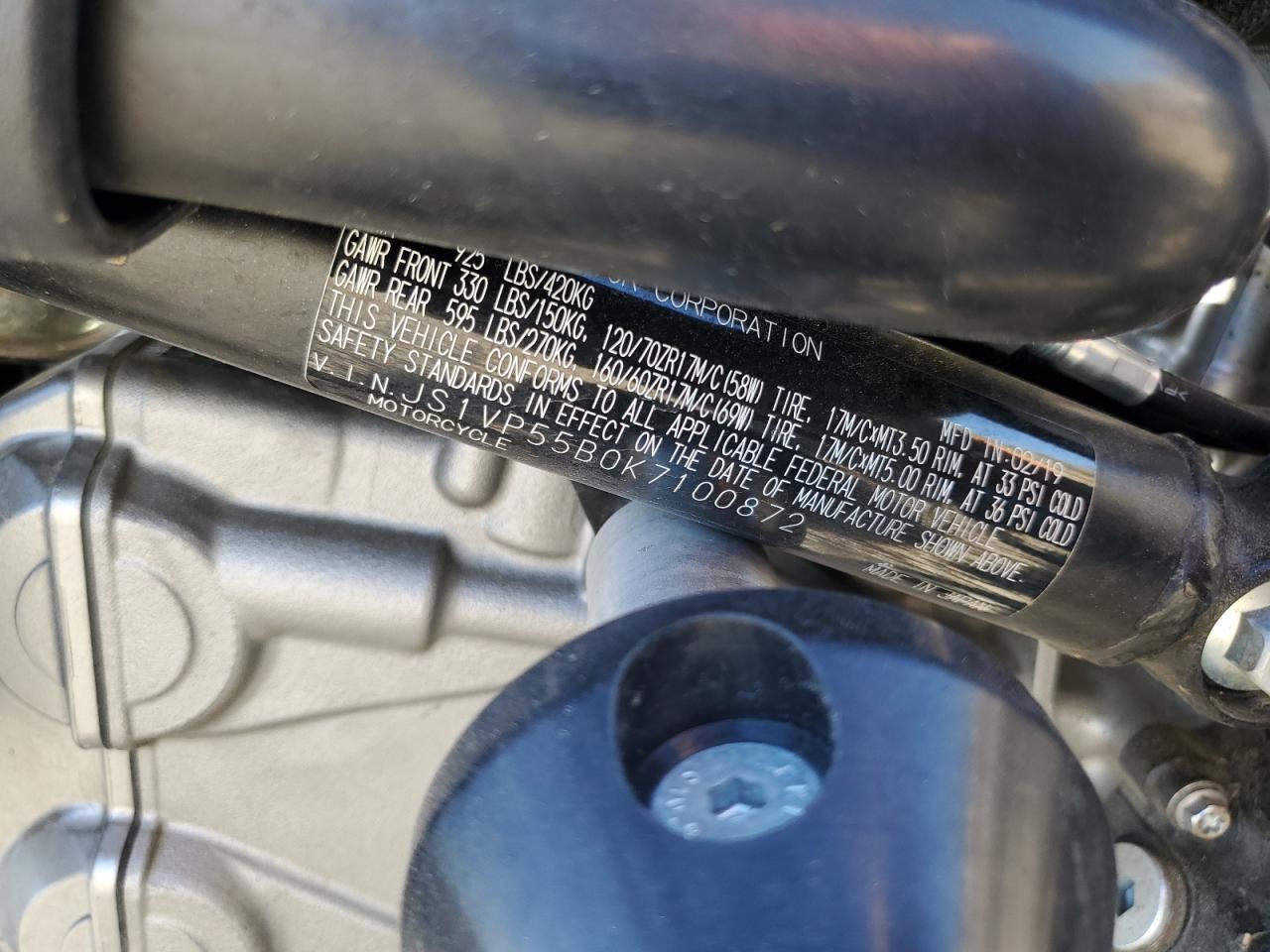 2019 SUZUKI Sv650 VIN JS1VP55B0K7100872 photo 9