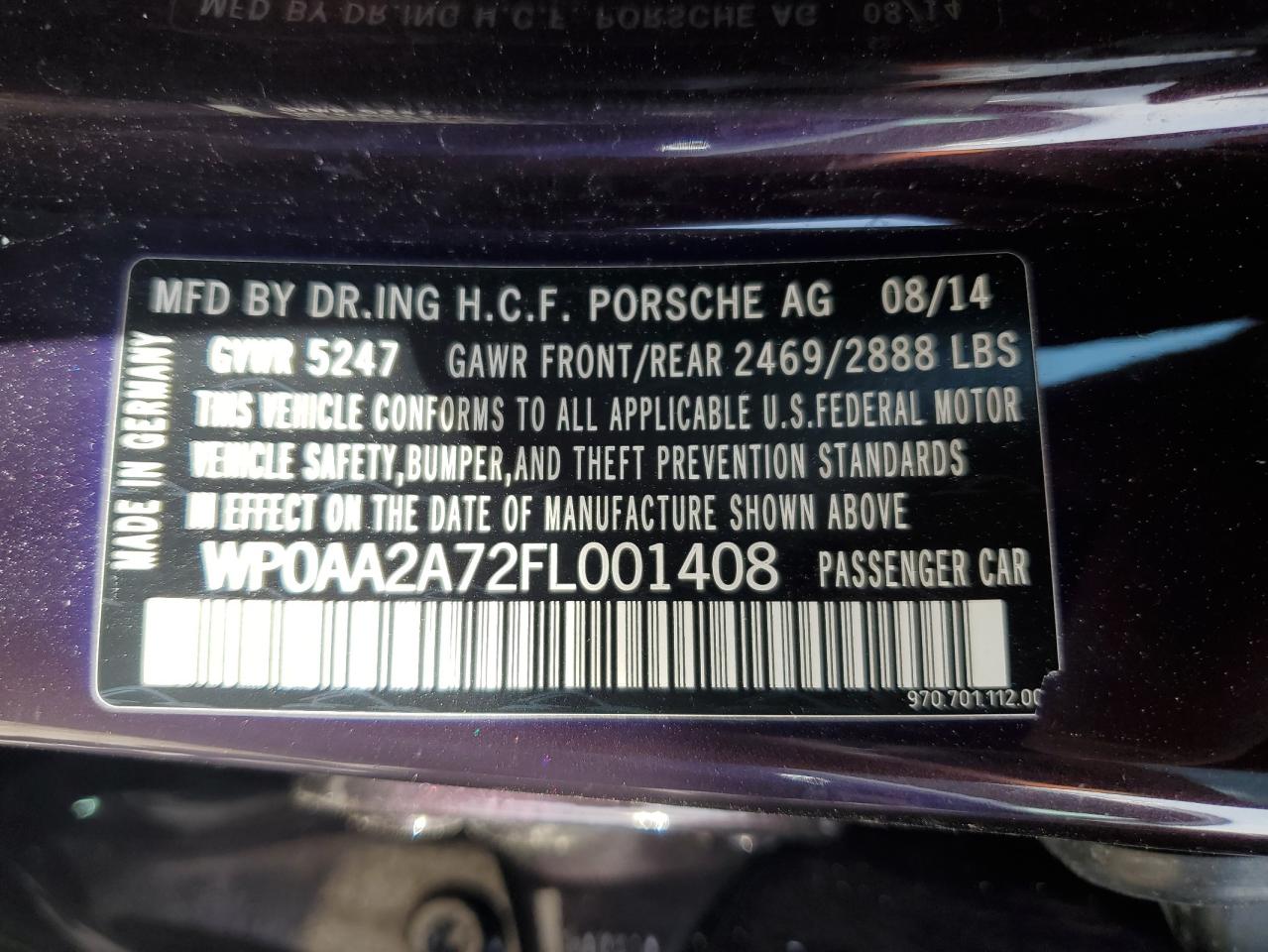 2015 PORSCHE Panamera VIN WP0AA2A72FL001408 photo 12