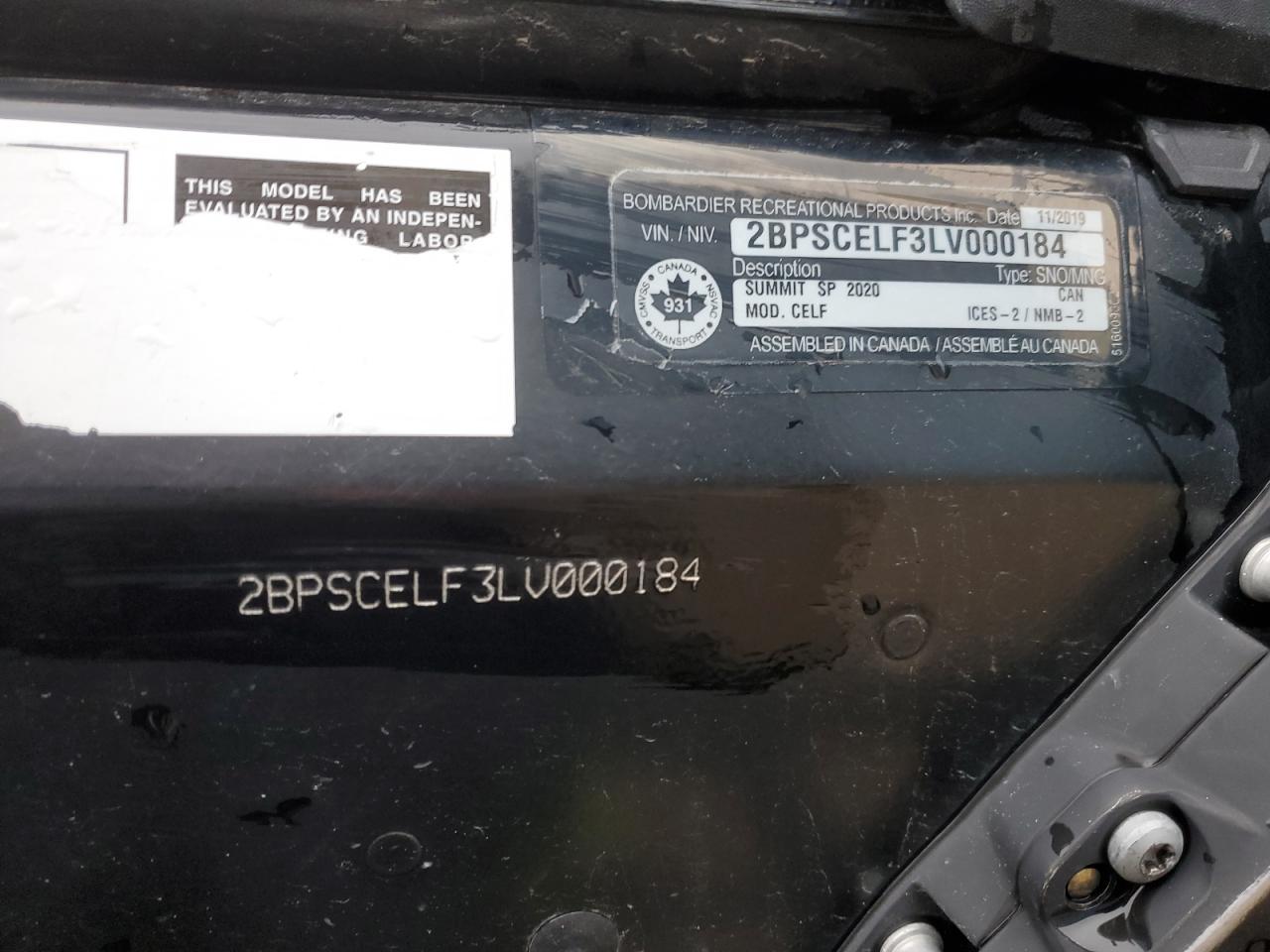 2020 BMBR SNOWMOBILE VIN 2BPSCELF3LV000184 photo 9