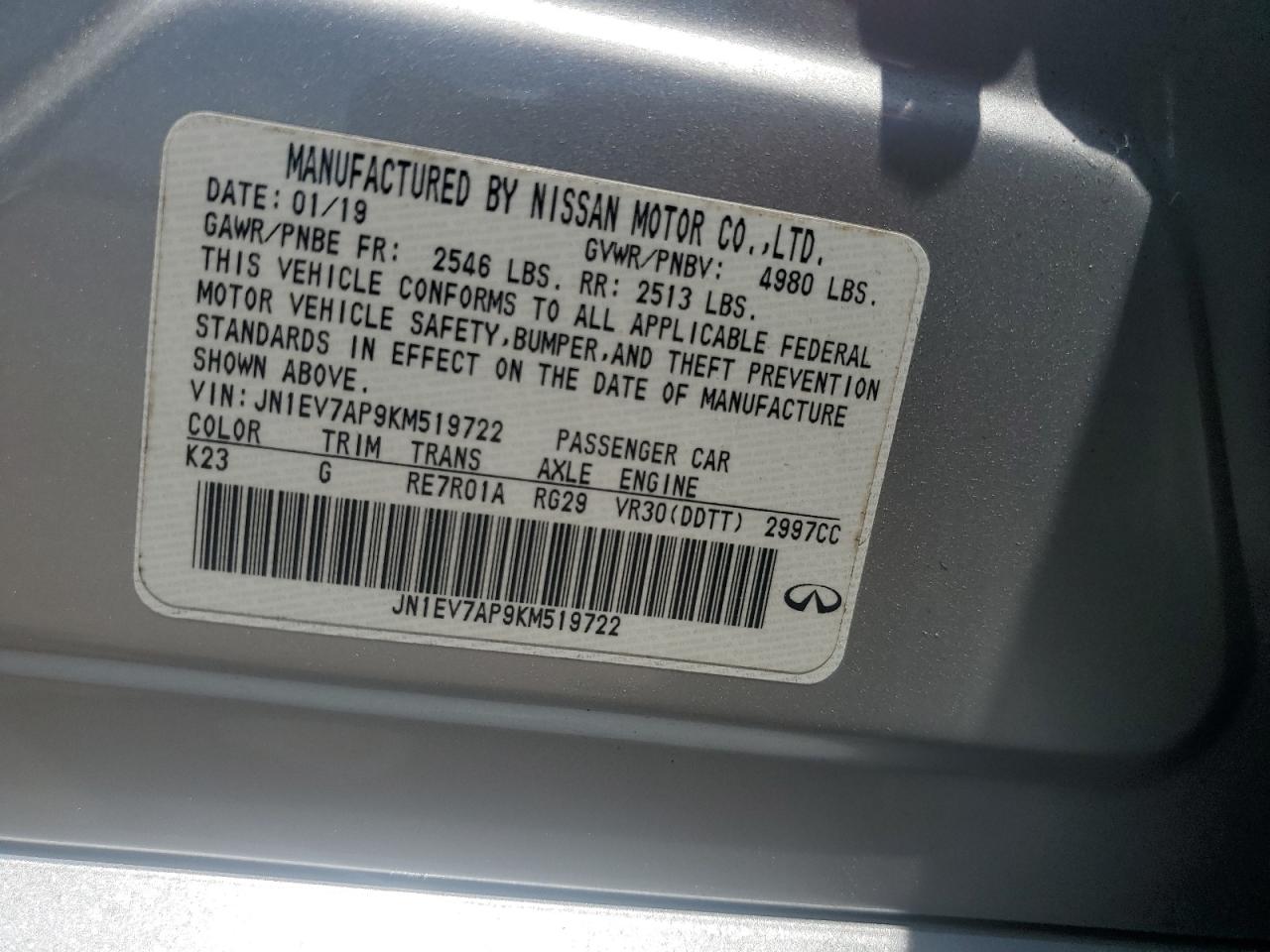 2019 INFINITI Q50 VIN JN1EV7AP9KM519722 photo 12