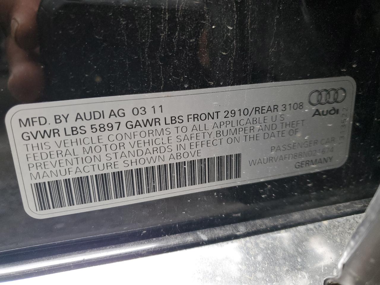 2011 Audi A8 VIN WAURVAFD8BN021674 photo 12