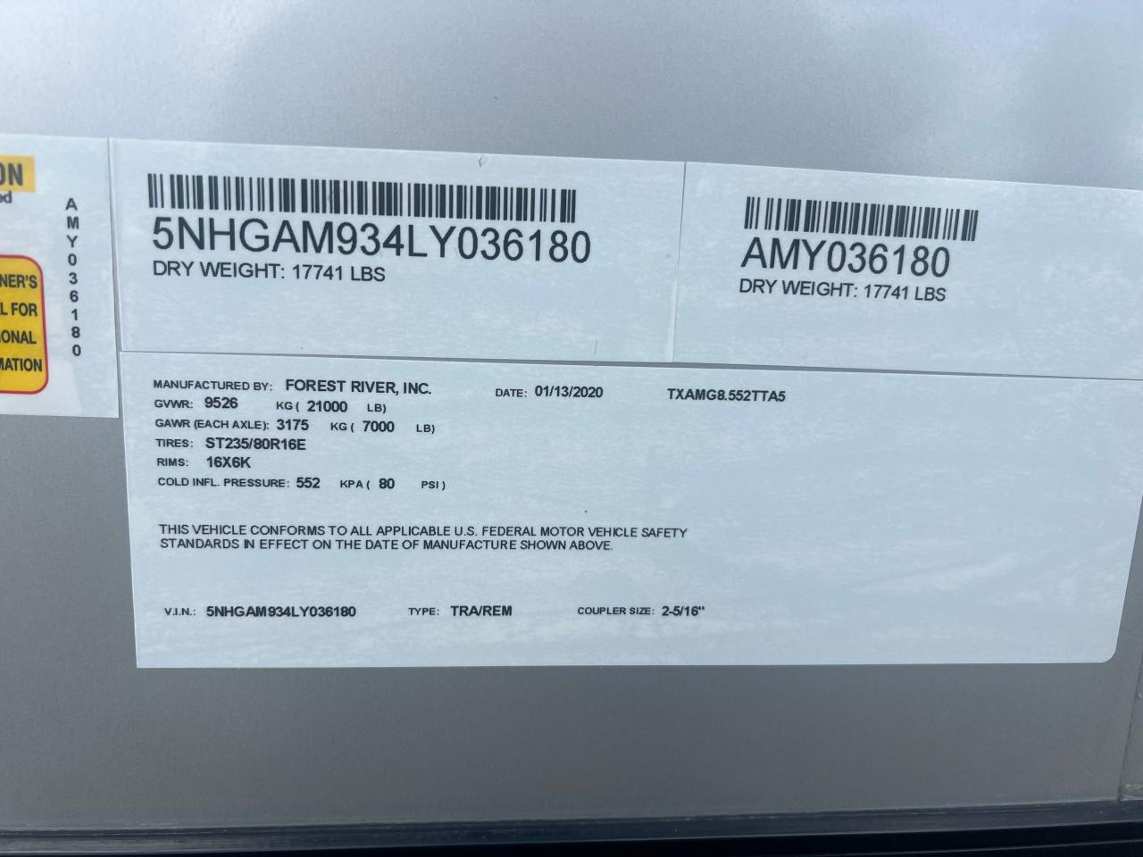 2020 CEVP CARGO VIN 5NHGAM934LY036180 photo 8