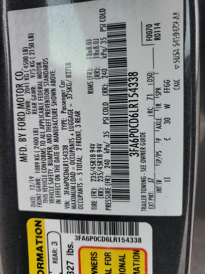 2020 FORD Fusion VIN 3FA6P0CD6LR154338 photo 12
