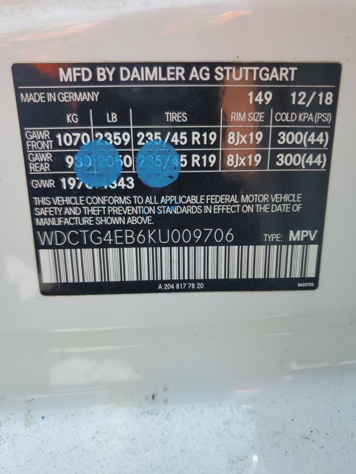 2019 MERCEDES-BENZ Gla-class VIN WDCTG4EB6KU009706 photo 12