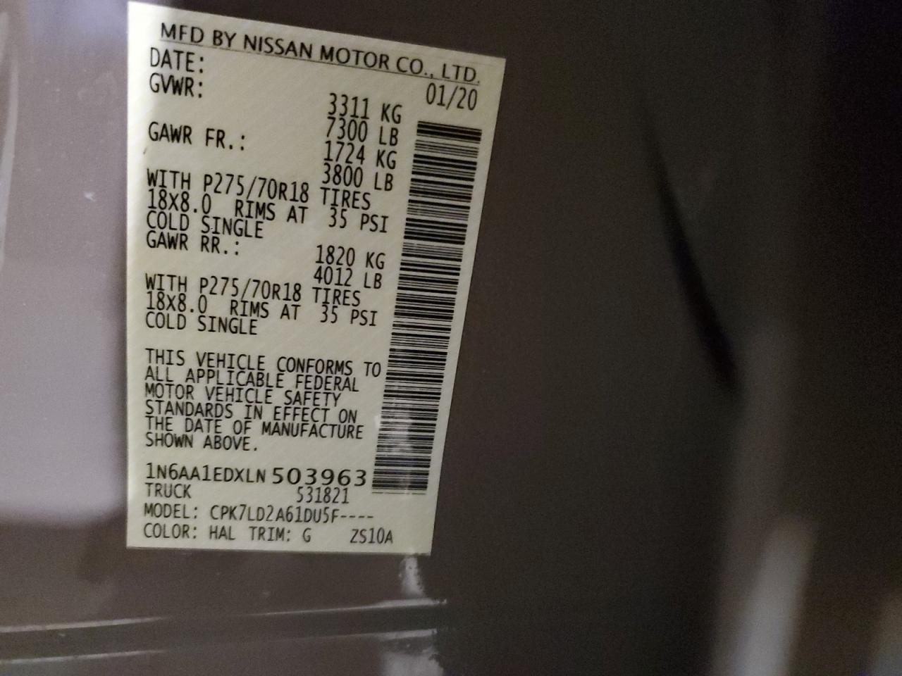 2020 NISSAN TITAN VIN 1N6AA1EDXLN503963 photo 12