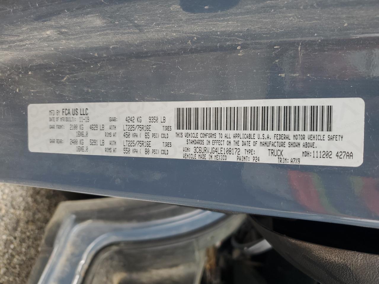 2020 RAM Promaster 3500 VIN 3C6URVJG4LE108172 photo 12