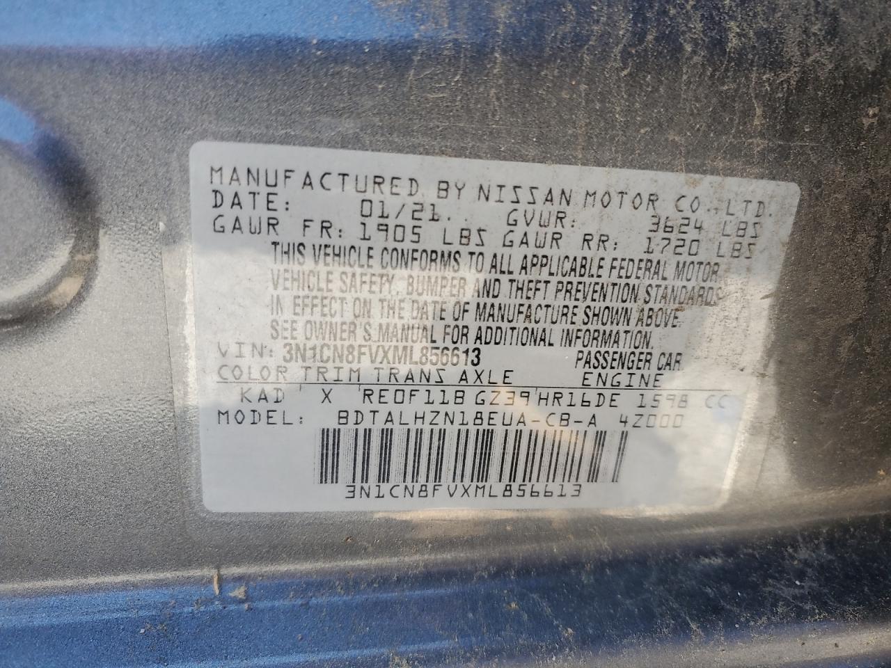 2021 Nissan Versa VIN 3N1CN8FVXML856613 photo 12