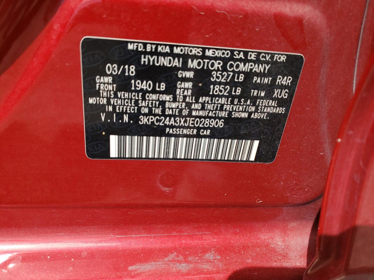 2018 Hyundai Accent VIN 3KPC24A3XJE028906 photo 12