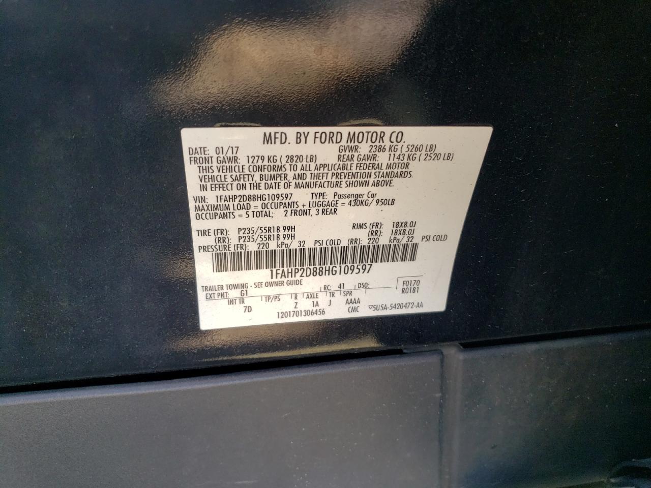 2017 Ford Taurus VIN 1FAHP2D88HG109597 photo 12