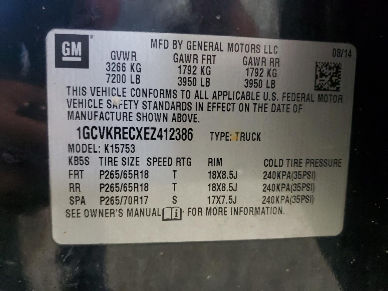 2014 Chevrolet All models VIN 1GCVKRECXEZ412386 photo 12