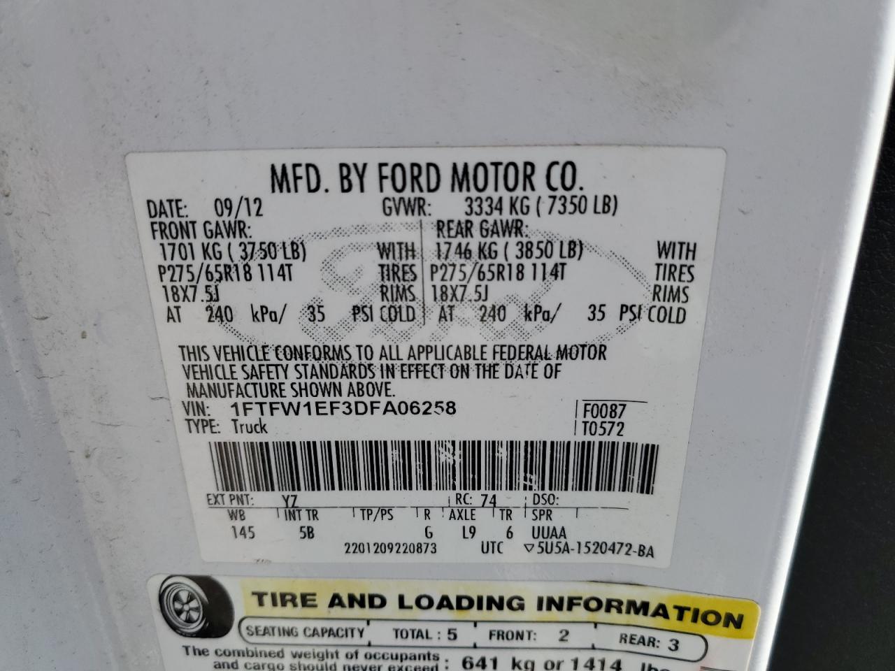2013 Ford F-150 VIN 1FTFW1EF3DFA06258 photo 12