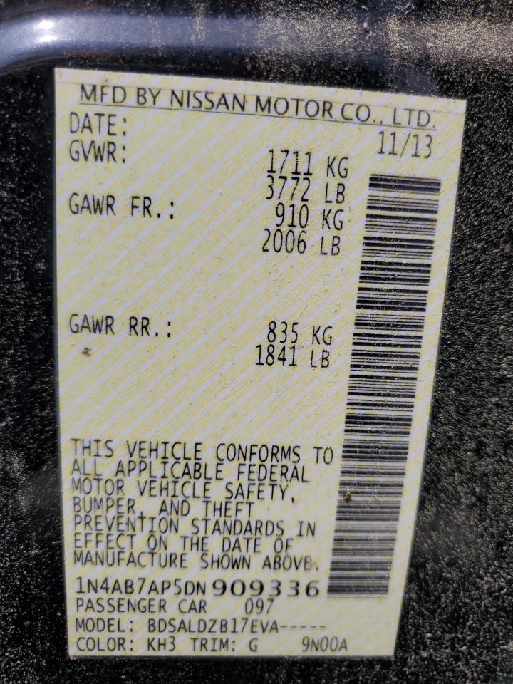 2013 Nissan Sentra VIN 1N4AB7AP5DN909336 photo 12