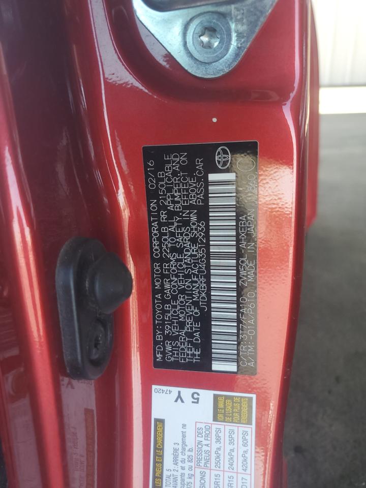 2016 Toyota Prius VIN JTDKBRFU4G3512936 photo 12