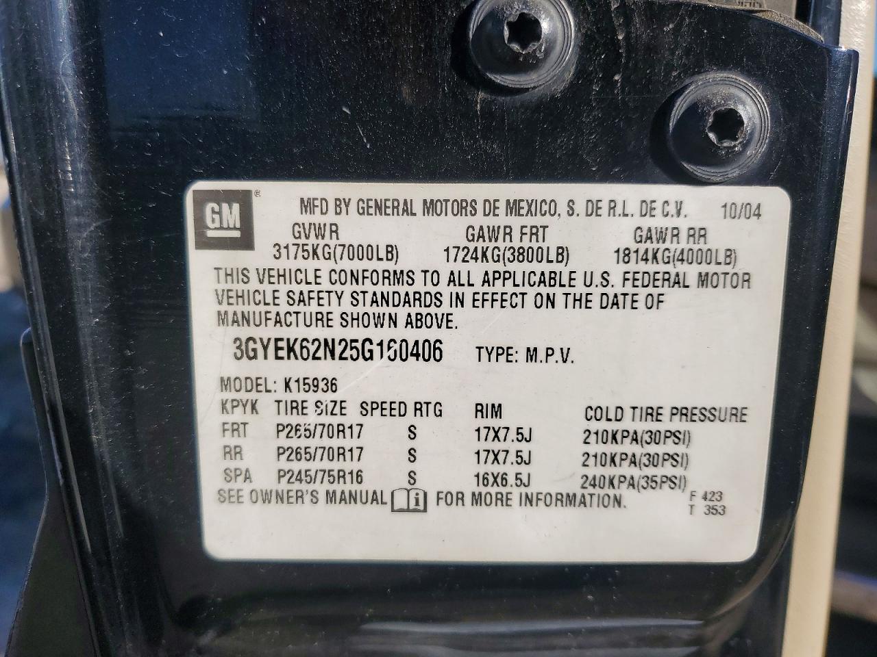 2005 Cadillac Escalade VIN 3GYEK62N25G160406 photo 12