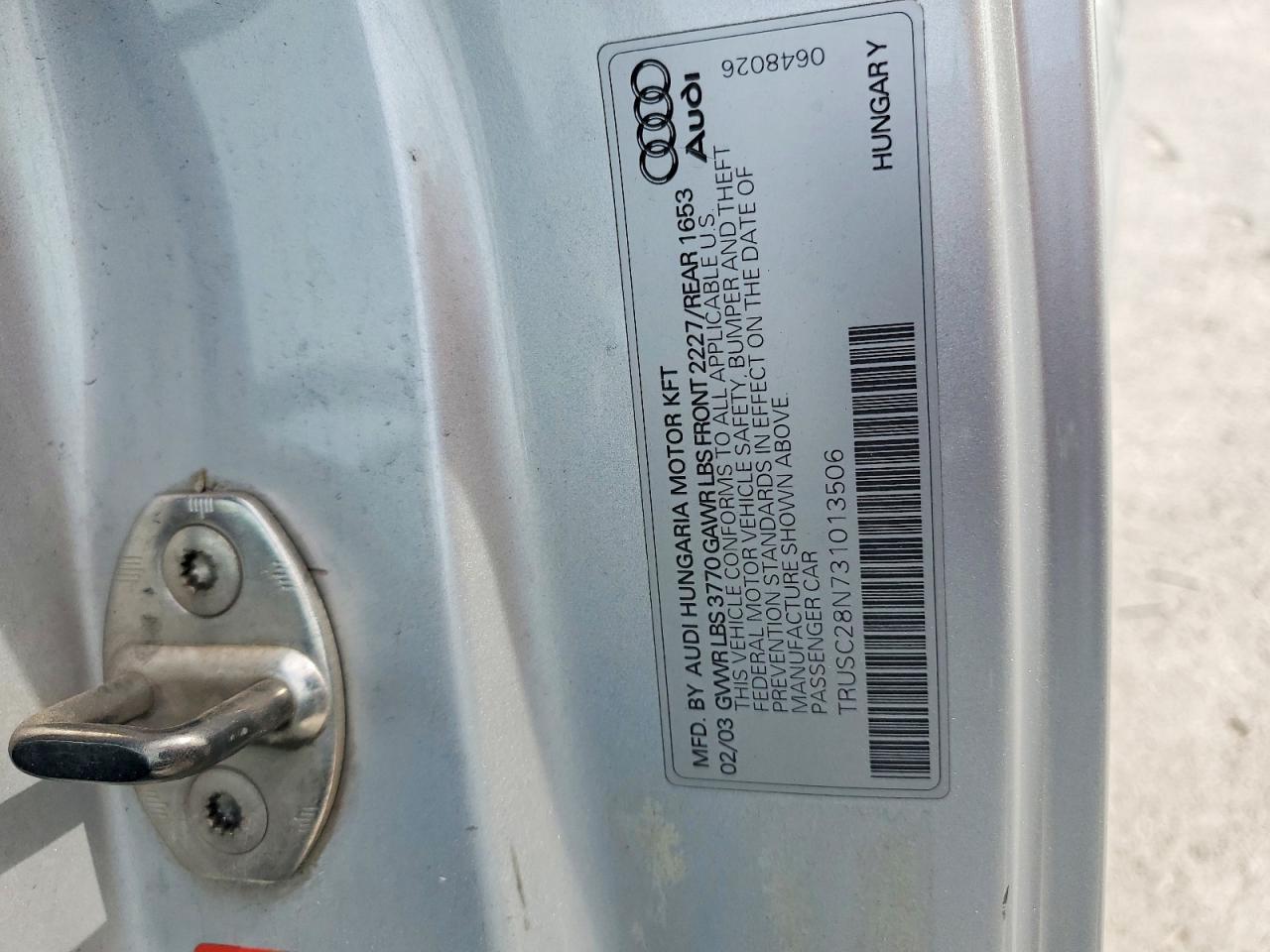 2003 Audi Tt VIN TRUSC28N731013506 photo 12