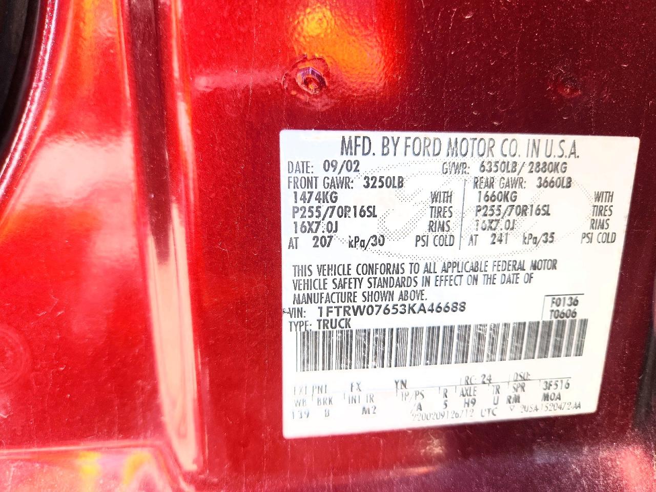 2003 Ford F-150 VIN 1FTRW07653KA46688 photo 12