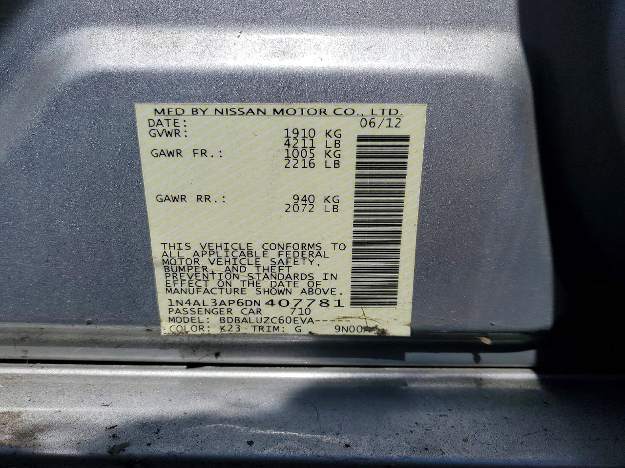 2013 Nissan Altima VIN 1N4AL3AP6DN407781 photo 12