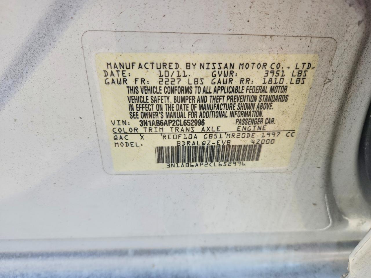2012 Nissan Sentra VIN 3N1AB6AP2CL652996 photo 12