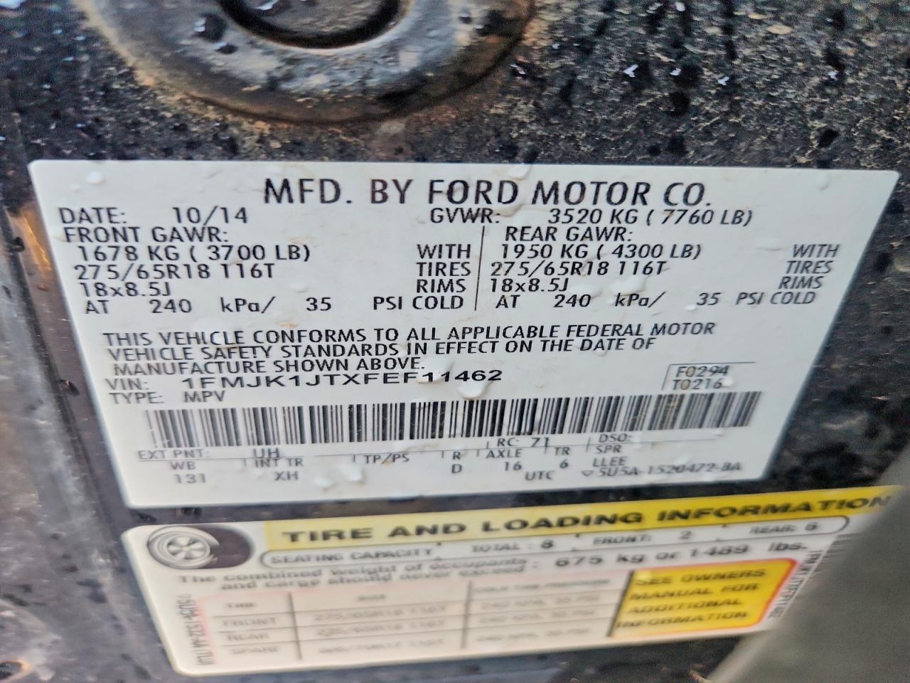 2015 Ford Expedition VIN 1FMJK1JTXFEF11462 photo 12