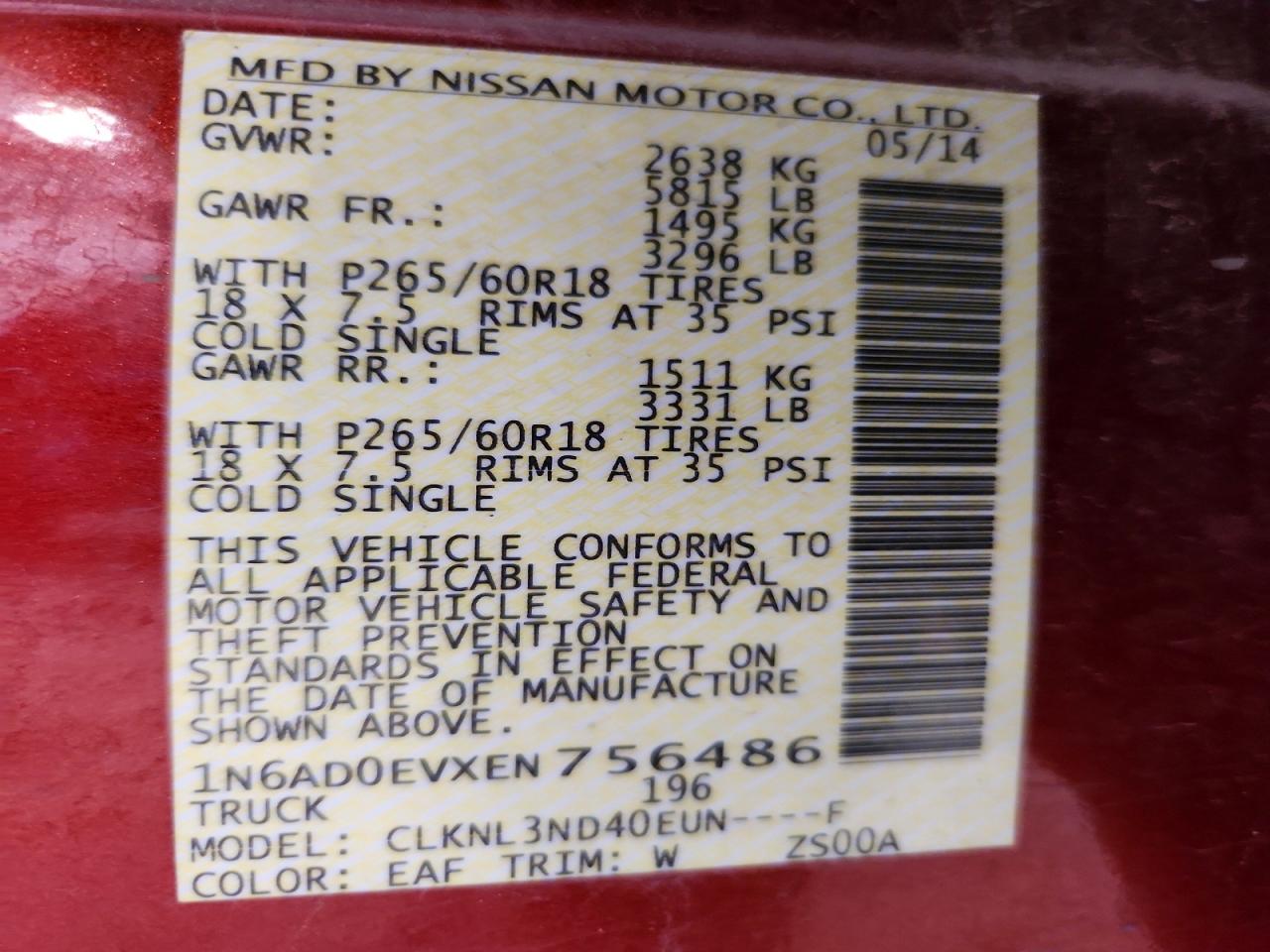 2014 Nissan Frontier VIN 1N6AD0EVXEN756486 photo 12