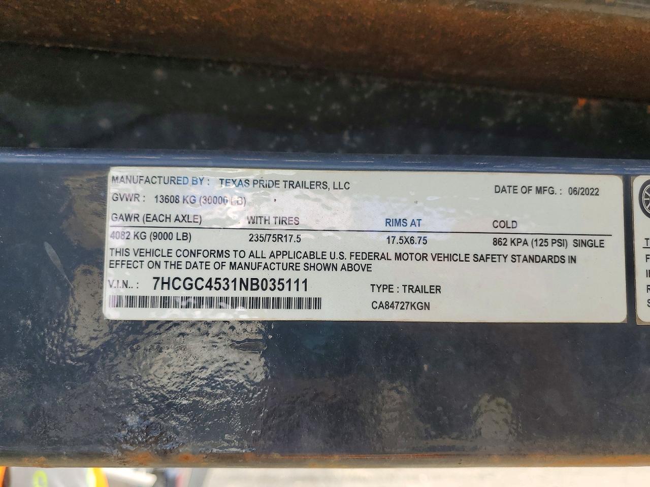 2022 TEXAS PRIDE CA84727KGN CAR CARRIER VIN 7HCGC4531NB035111 photo 10