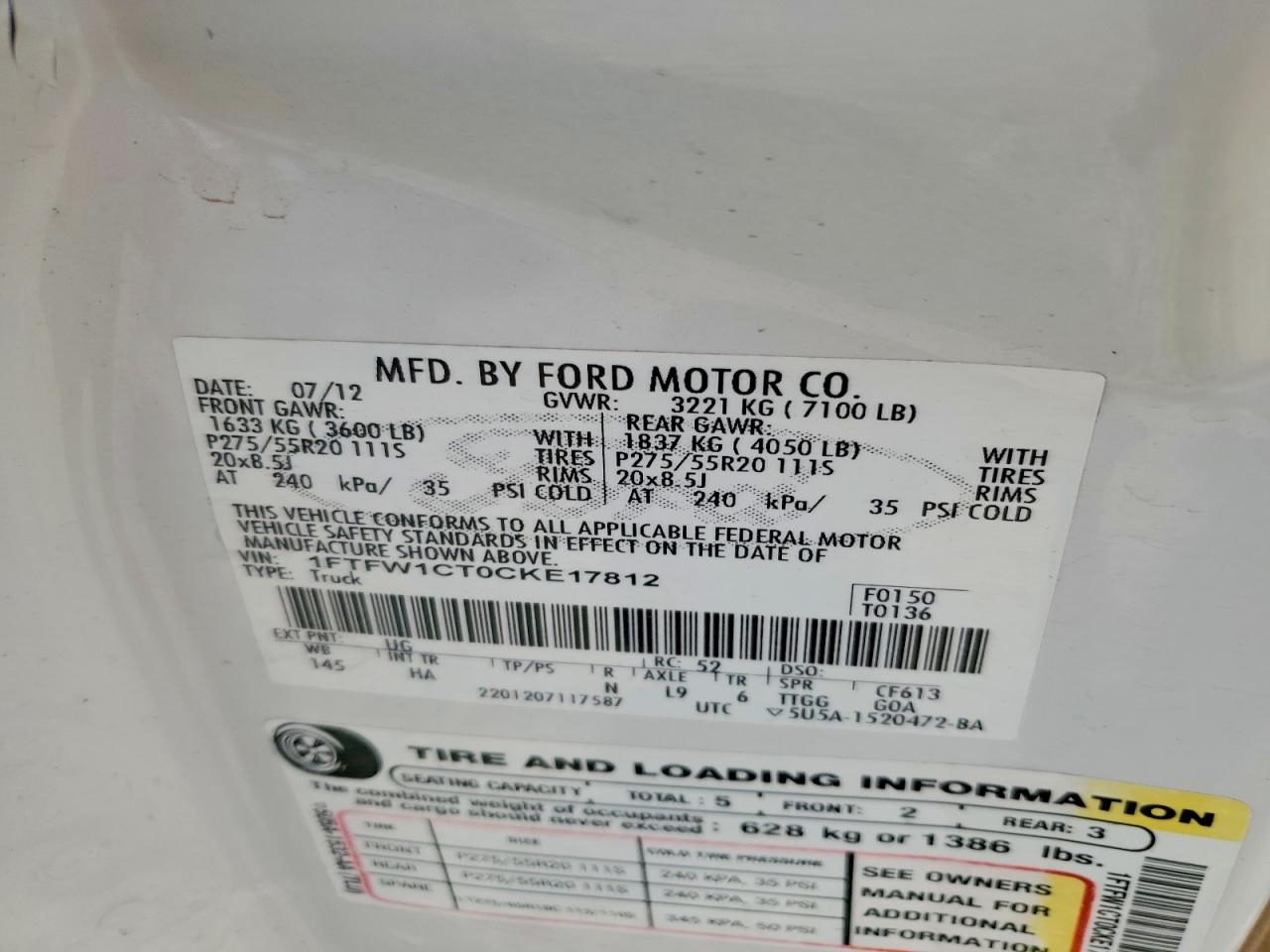 2012 Ford F150 VIN 1FTFW1CT0CKE17812 photo 12