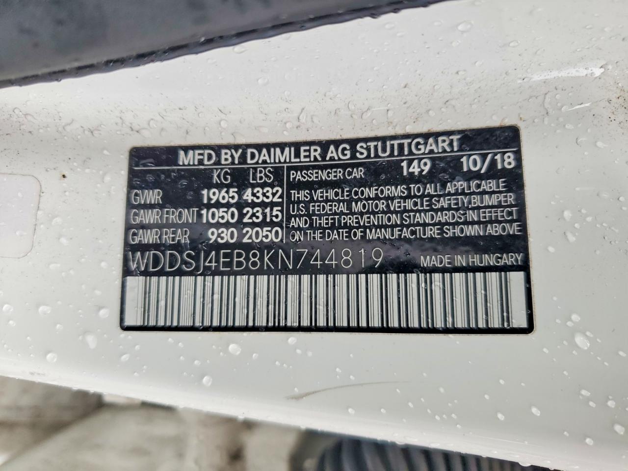 2019 Mercedes-Benz Cla-class VIN WDDSJ4EB8KN744819 photo 12