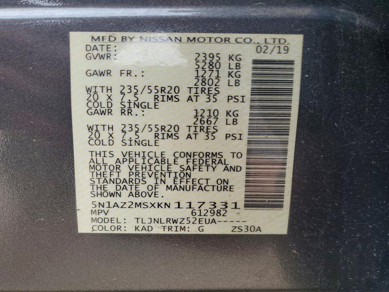2019 Nissan Murano VIN 5N1AZ2MSXKN117331 photo 12