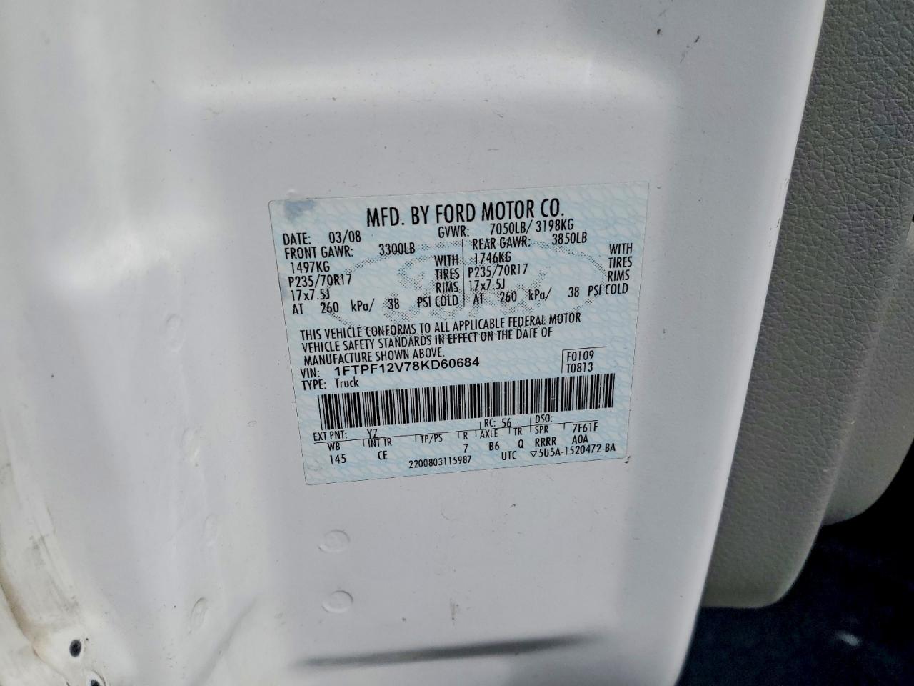2008 Ford All models VIN 1FTPF12V78KD60684 photo 12