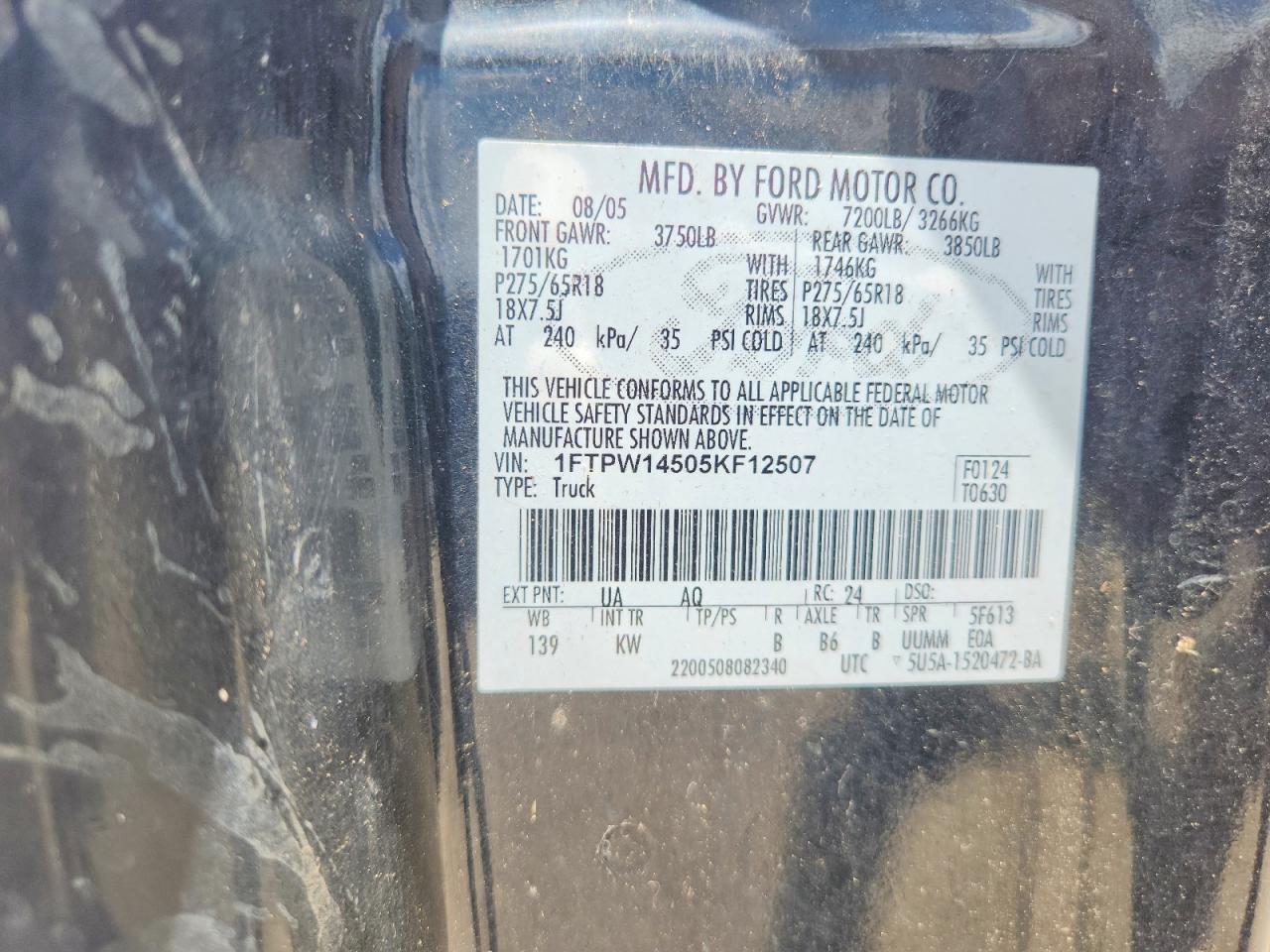 2005 Ford F150 VIN 1FTPW14505KF12507 photo 12