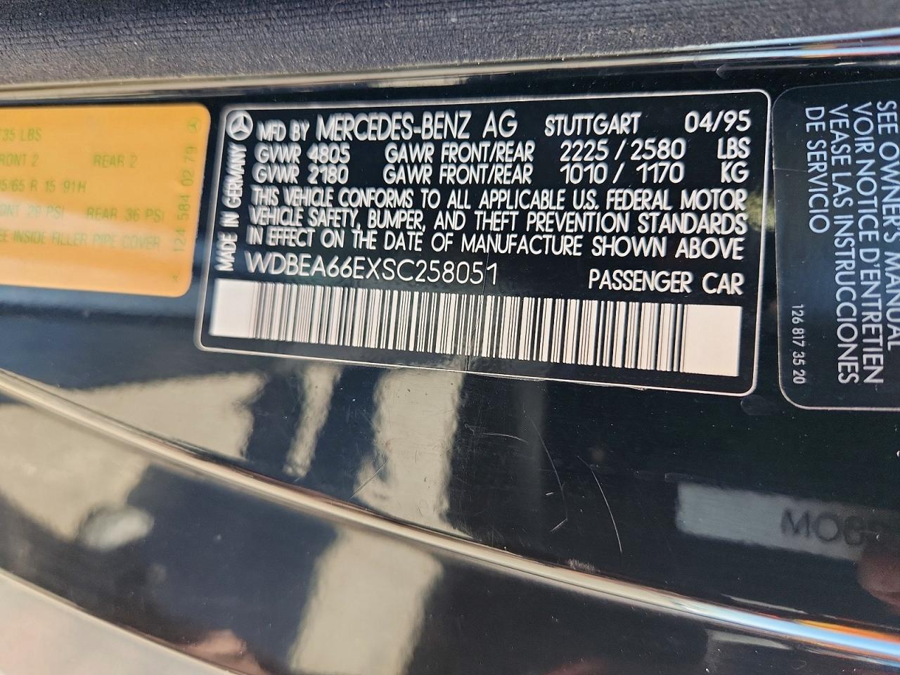 1995 Mercedes-Benz E-class VIN WDBEA66EXSC258051 photo 12